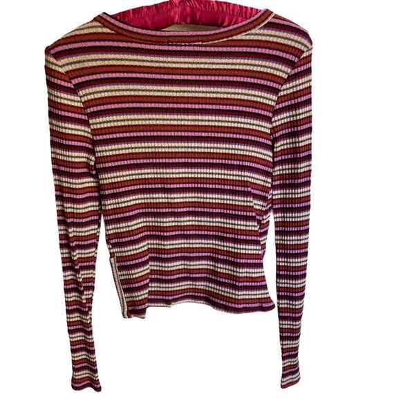 Ginger G Twist knot Ribbed knit Candy Striped Long sleeve Top NEW - Picture 6 of 9
